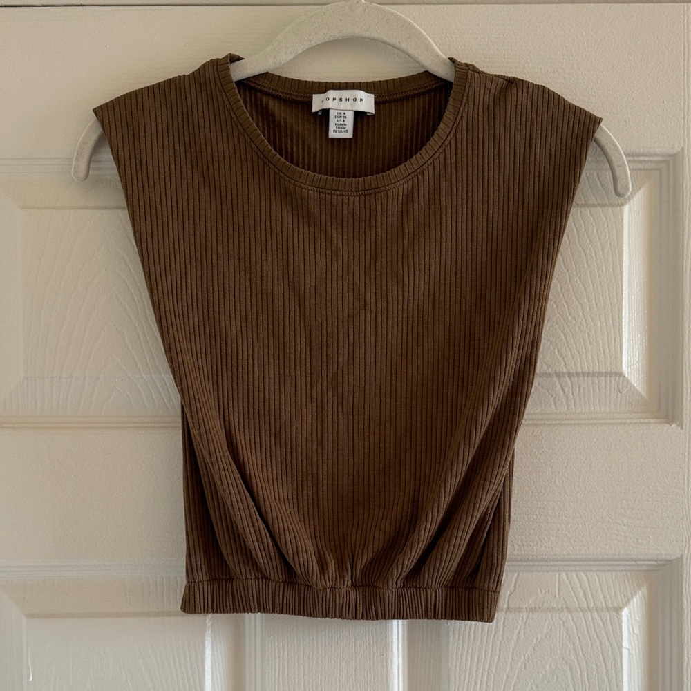 Topshop Brown Ribbed Cropped Muscle Tee
